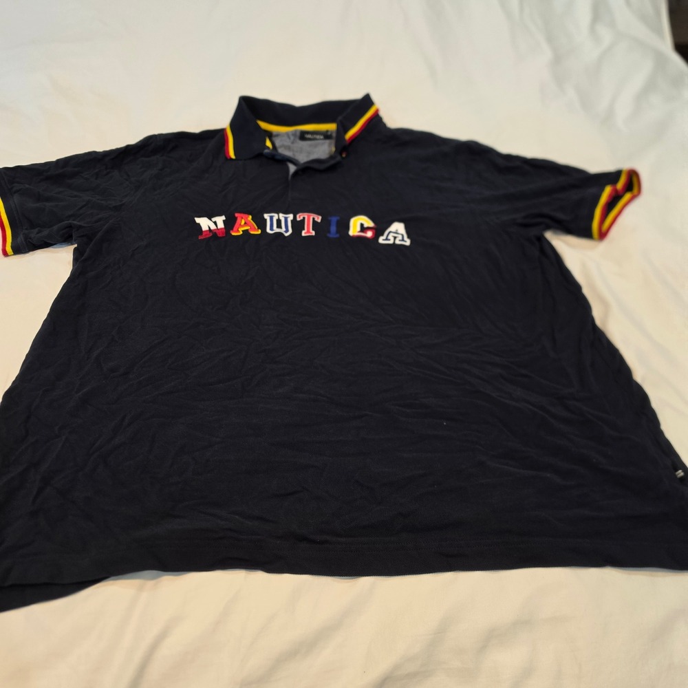 Nautica Polo Shirt Men 3XL Navy Blue Excellent Embroidered Logo Tipped Collar